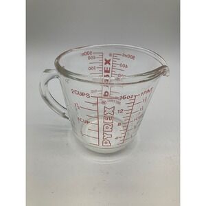 Pyrex 2 Cup 500ml Glass Measuring Cup Red Lettering Vintage 16oz 1 Pint USA